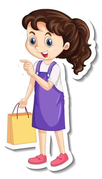 Χαριτωμένο Κορίτσι Κρατώντας Τσάντα Ψώνια Εικονογράφηση Χαρακτήρα Κινουμένων Σχεδίων — Διανυσματικό Αρχείο