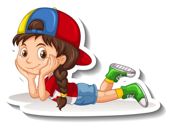 Cute Girl Wears Cap Cartoon Character Illustration — Stockvektor