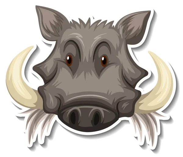 野生のイノシシの動物の漫画のステッカーイラストの頭 — ストックベクタ