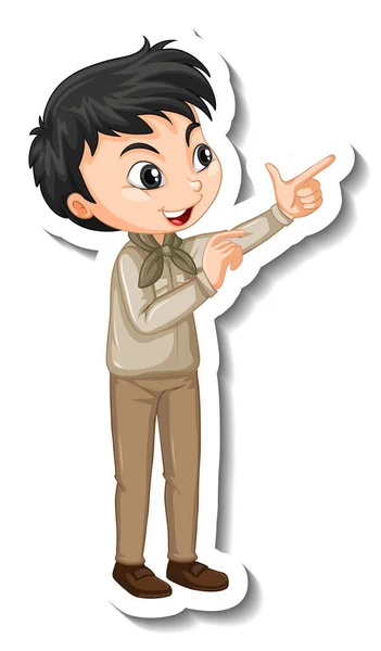 Safari Boy Pointing Pose Cartoon Character Sticker Illustration —  Vetores de Stock