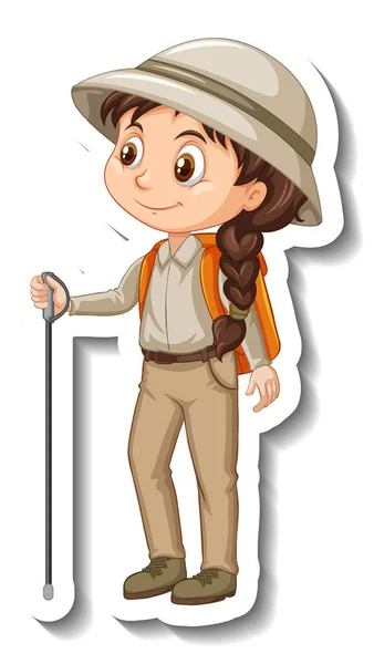 Mädchen Safari Outfit Cartoon Figur Aufkleber Illustration — Stockvektor