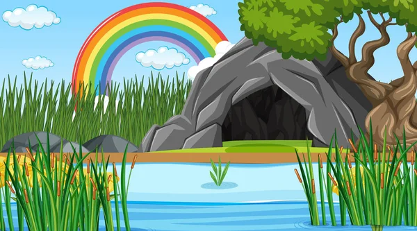 Nature Scene Background Stone Cave Illustration — Stock Vector