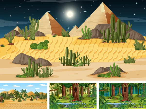 Diferentes Escenas Horizontales Naturaleza Ilustración Estilo Dibujos Animados — Archivo Imágenes Vectoriales