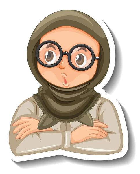 Muslim Girl Safari Outfit Cartoon Character Sticker Illustration — Stock Vector