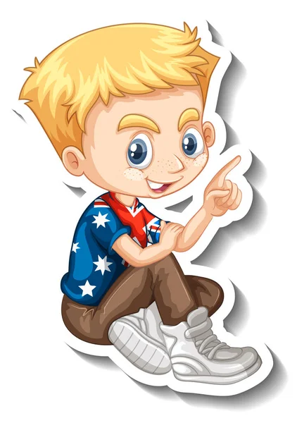 Blonde Hair Boy Pointing Pose Cartoon Character Illustration — стоковый вектор