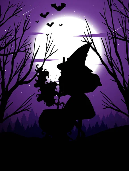 Ночной Фон Хэллоуина Иллюстрированным Силуэтом — стоковый вектор