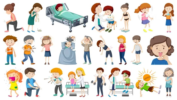 Set Sick People Different Symptoms Illustration — Stock Vector