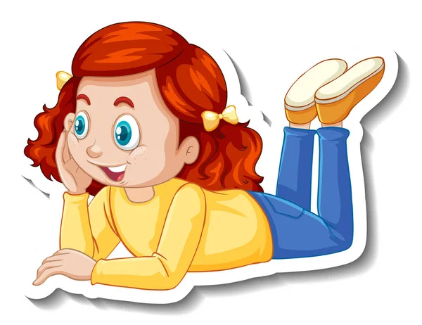 Een Meisje Liggend Vloer Cartoon Karakter Illustratie — Stockvector