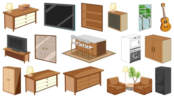 Set Interior Furniture Decorations Illustration — Wektor stockowy