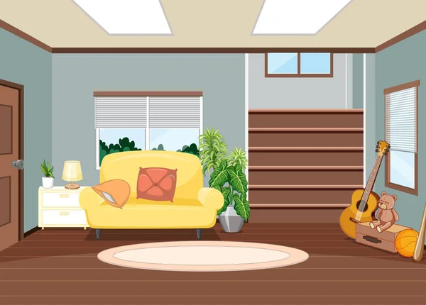 Interior Living Room Scene Illustration — Vetor de Stock