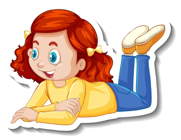 一个女孩躺在地板上做卡通人物插图 — 图库矢量图片