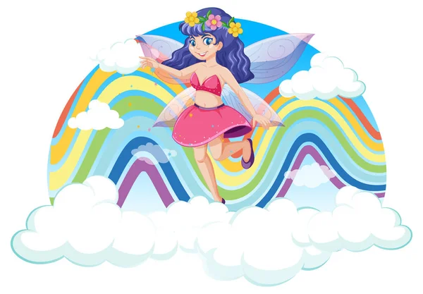 空のイラストで虹と美しい妖精 — ストックベクタ