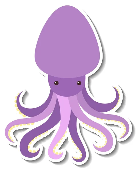 Squid Sea Animal Cartoon Sticker Illustration — Stock Vector