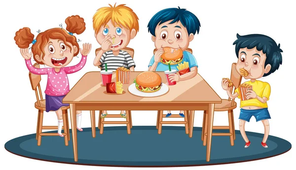 Happy Children Having Meal Together Illustration —  Vetores de Stock