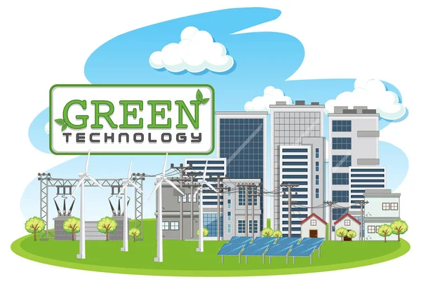 Green Energy Generated Wind Turbine Solar Panel Illustration — Stock Vector