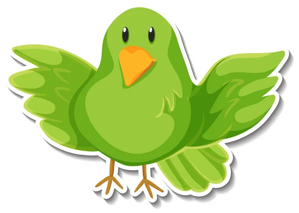 Pequeño Pájaro Verde Animal Dibujos Animados Pegatina Ilustración — Vector de stock