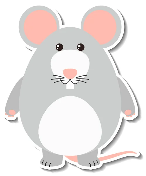 Chubby Mouse Animal Cartoon Sticker Illustration — Stock Vector