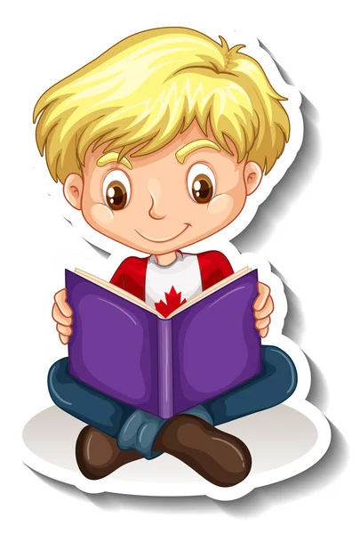 Canadian Boy Reading Book Cartoon Character Illustration — стоковый вектор