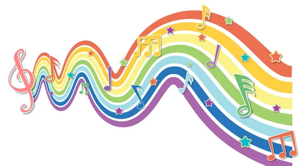 Regenbogenwelle Mit Melodiensymbolen Illustration — Stockvektor