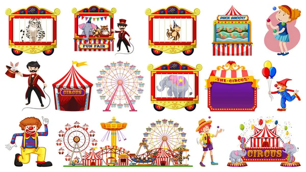 Набор Персонажей Цирка Элементов Парка Развлечений — стоковый вектор