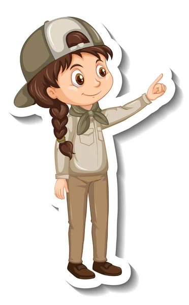 Safari Mädchen Mit Pointierter Pose Cartoon Figur Aufkleber Illustration — Stockvektor