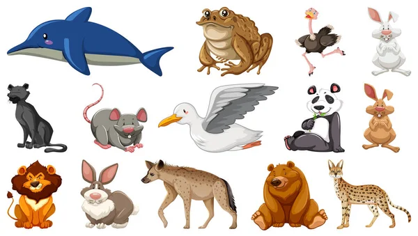 Állítsa Különböző Vadon Élő Állatok Rajzfilmfigurák Illusztráció — Stock Vector
