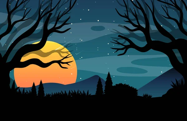 Spooky Forest Background Full Moon Illustration — Stock Vector