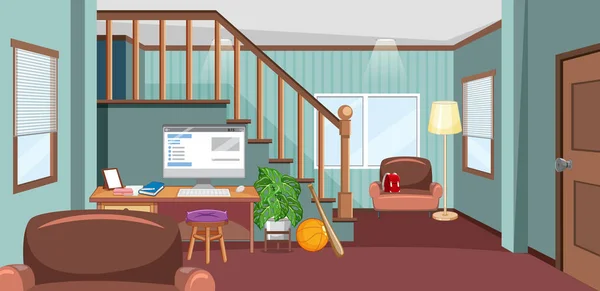 Interior Workspace Living Room Illustration — стоковый вектор