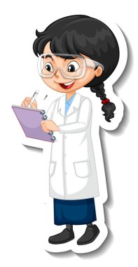 Bilim kadını çizgi film karakteri çıkartması.