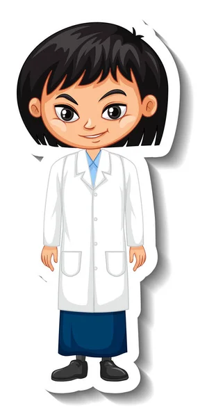 Wissenschaftlerin Mädchen Cartoon Figur Aufkleber Illustration — Stockvektor