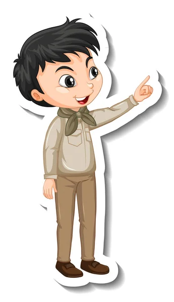 Safari Fille Avec Pose Pointant Personnage Dessin Animé Autocollant Illustration — Image vectorielle
