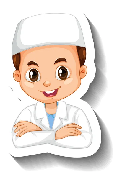 Moslim Wetenschapper Jongen Cartoon Karakter Sticker Illustratie — Stockvector