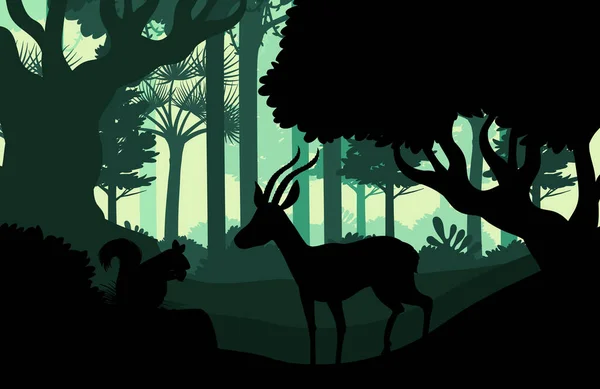 Silhouette Forêt Sombre Paysage Fond Illustration — Image vectorielle