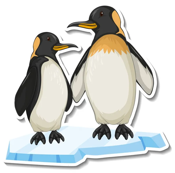 Madre Bebé Pingüino Animal Dibujos Animados Etiqueta Engomada Ilustración — Vector de stock