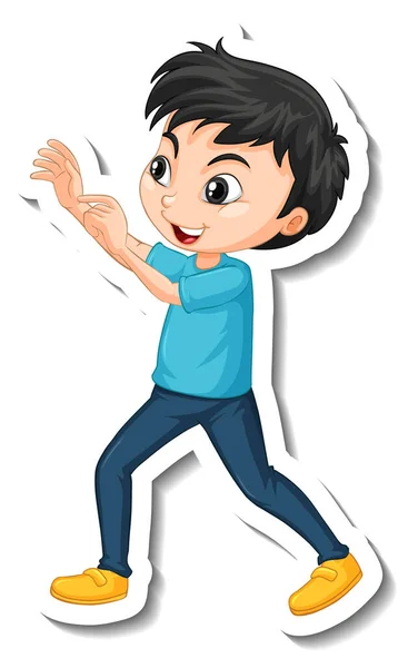 Asian Boy Cartoon Character Sticker Illustration — Vettoriale Stock