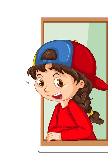 Uma Menina Olhando Para Fora Janela Desenho Animado Personagem Ilustração —  Vetores de Stock