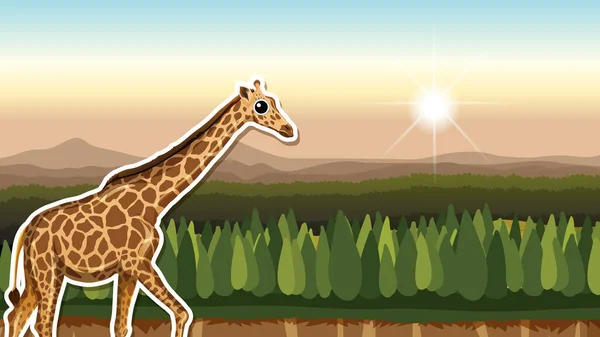 Projekt Miniatury Żyrafą Tle Lasu Ilustracja — Wektor stockowy