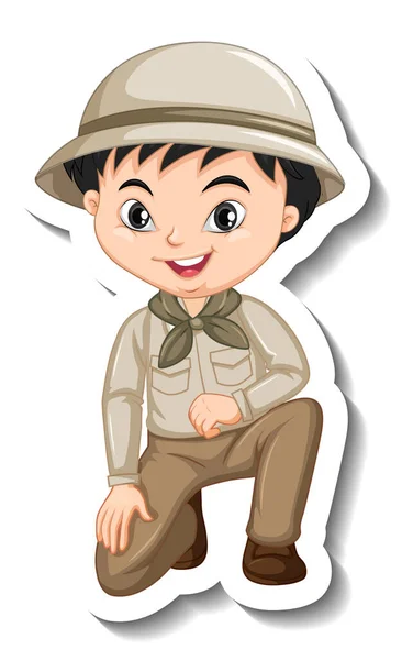 Chlapec Safari Oblečení Kreslený Znak Nálepka Ilustrace — Stockový vektor