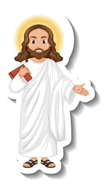 Gesù Cristo Personaggio Dei Cartoni Animati Adesivo Sfondo Bianco Illustrazione — Vettoriale Stock