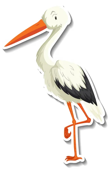 Heron Animal Pájaro Dibujos Animados Etiqueta Ilustración — Vector de stock