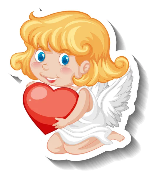 Cupid Girl Holding Heart Cartoon Style Illustration — Stock Vector