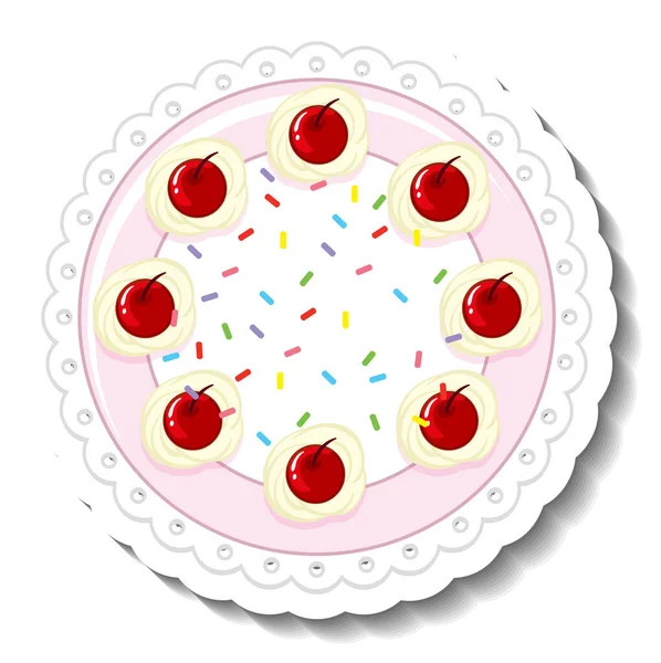 Top View Sweet Cherry Cake Cartoon Style Illustration — Vector de stoc