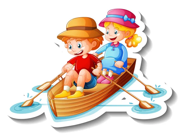 Children Rowing Boat White Background Illustration — Wektor stockowy