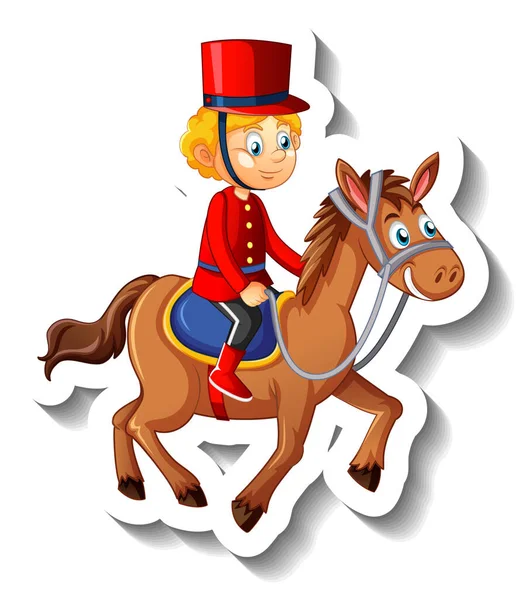 Soldier Riding Horse Cartoon Character Sticker Illustration — Wektor stockowy