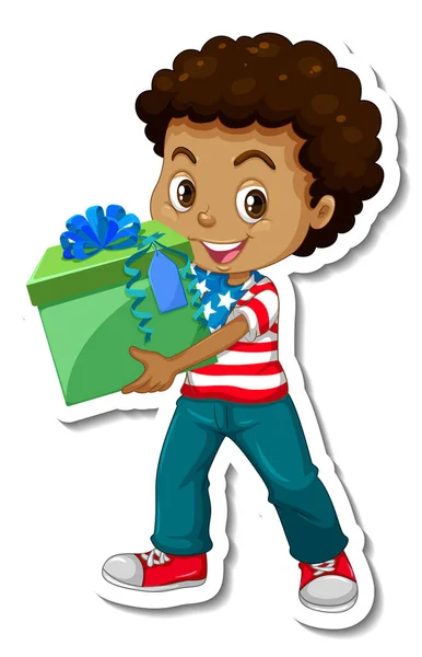 Boy Holding Gift Box Cartoon Style Illustration — Stock Vector