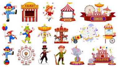 Sirk karakterleri ve lunapark elemanları çizimi