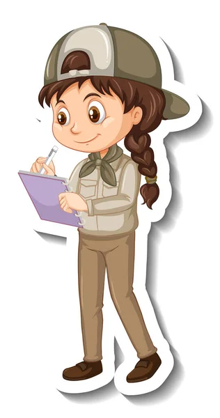 Girl Safari Outfit Cartoon Character Sticker Illustration — Stock Vector