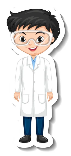 Illustrazione Adesivo Personaggio Cartone Animato Ragazzo Scienziato — Vettoriale Stock