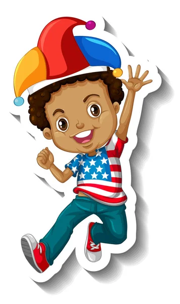 Sticker American Boy Wearing Jester Hat Illustration — Vettoriale Stock
