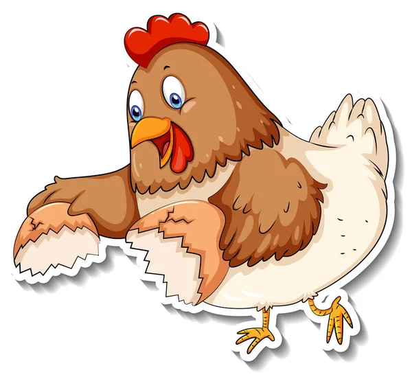 Bir Tavuk Hayvan Çizgi Film Çıkartması Çizimi — Stok Vektör